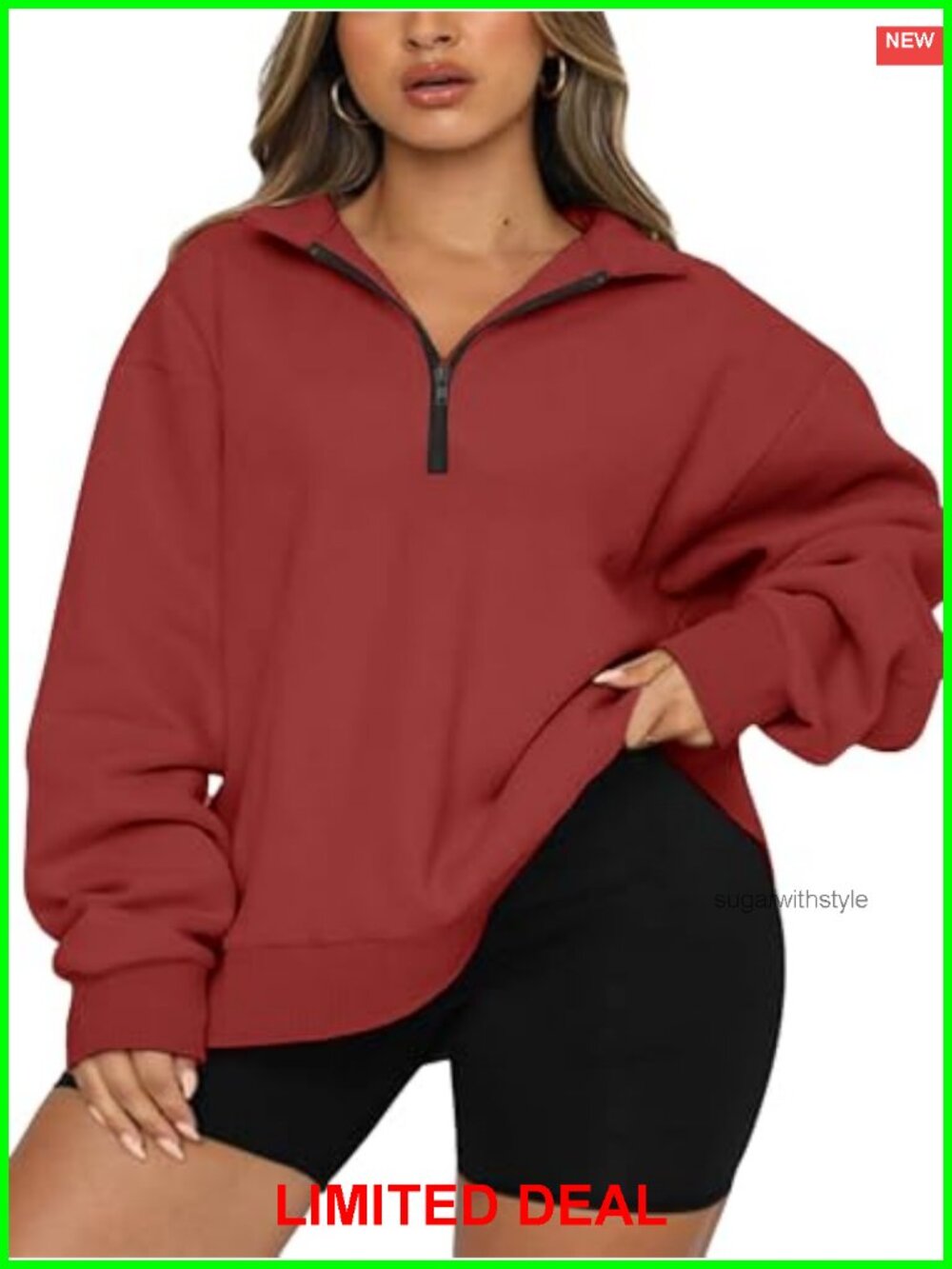 Women's Plus Size Half Zip Pullover Oversized Sweatshirt Drop Shoulder Hoodie